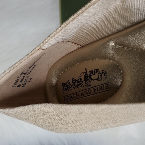 Coach & Four Gold Linen Sammy Wedge Heels with original box - Picture 7 of 9